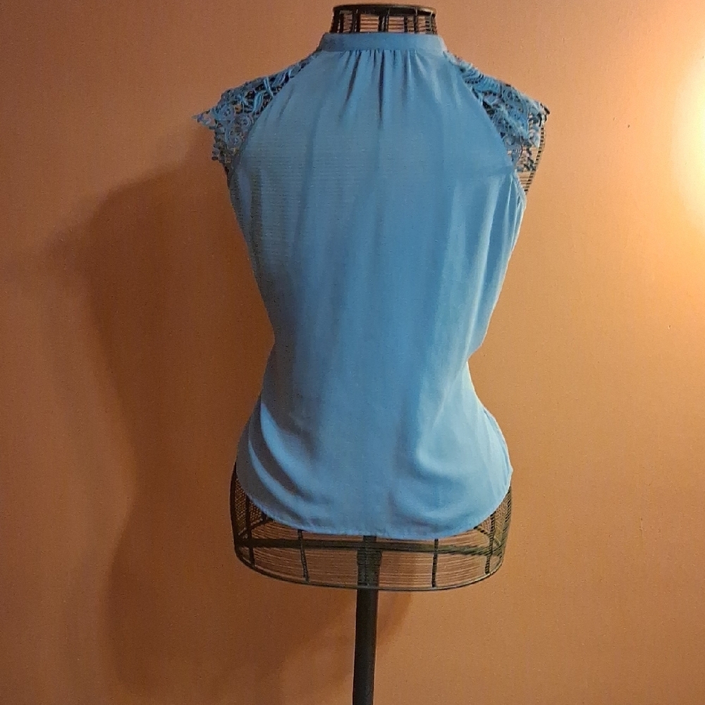 Blue Lace Sleeve Women's Top
